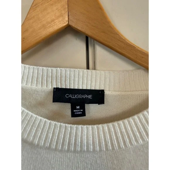 Calligraphie NWT White with Black Stripes Sweater with French Wiener Dog Size M - Picture 3 of 8